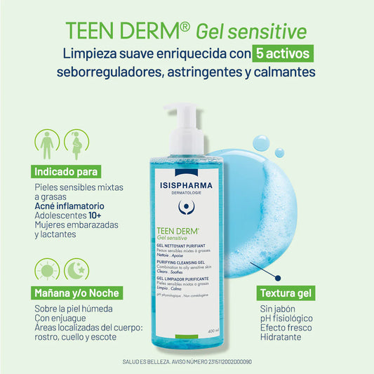 Isispharma Teen Derm Sensitive Gel Limpiador Piel Grasa con 250 ml